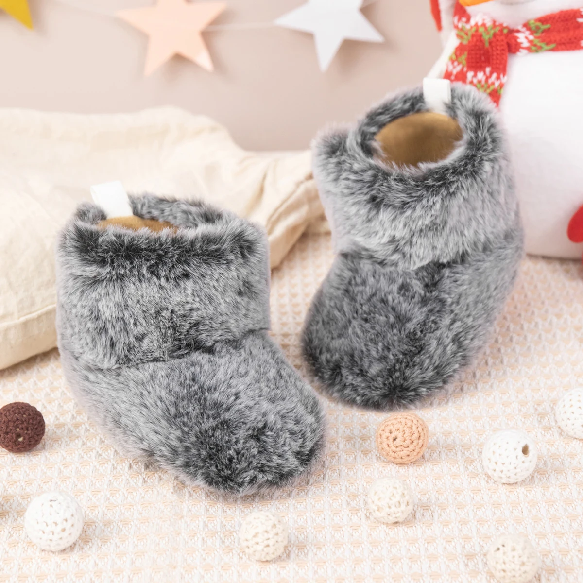 KIDSUN Baby Boys Girls Plush Winter Snow Boots Outdoor Cotton Soft Sole Baby Ankle Fur Boots Newborn First Walker Crib Shoes