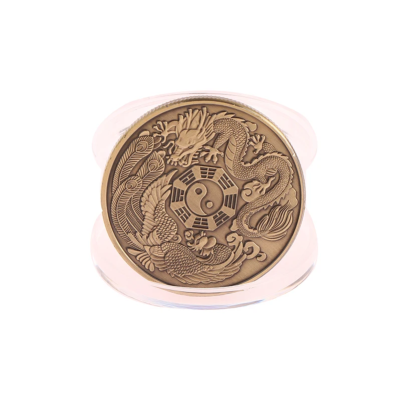 New Dragon Phoenix Commemorative Coin Tai Chi Eight Diagrams Challenge Coin Traditional Chinese Culture Symbolize Good Fortune