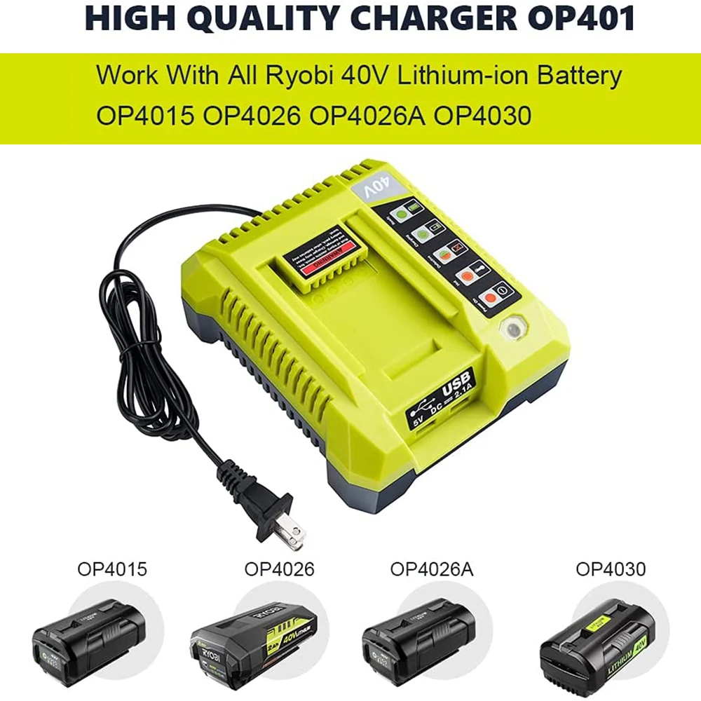 OP401 Replacement Charger Compatible with Lithium-Ion Ryobi 40 Volt Battery Charger OP4015 OP4026 OP4026A OP4030 OP4040 OP4050