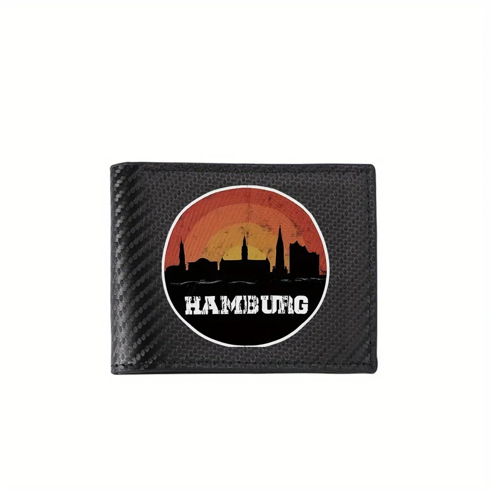 

Силуэт города оранжевый фон, черный Гамбург. Мужские кошельки, простые деловые, современные, стильные, с принтом, подарки для отца B