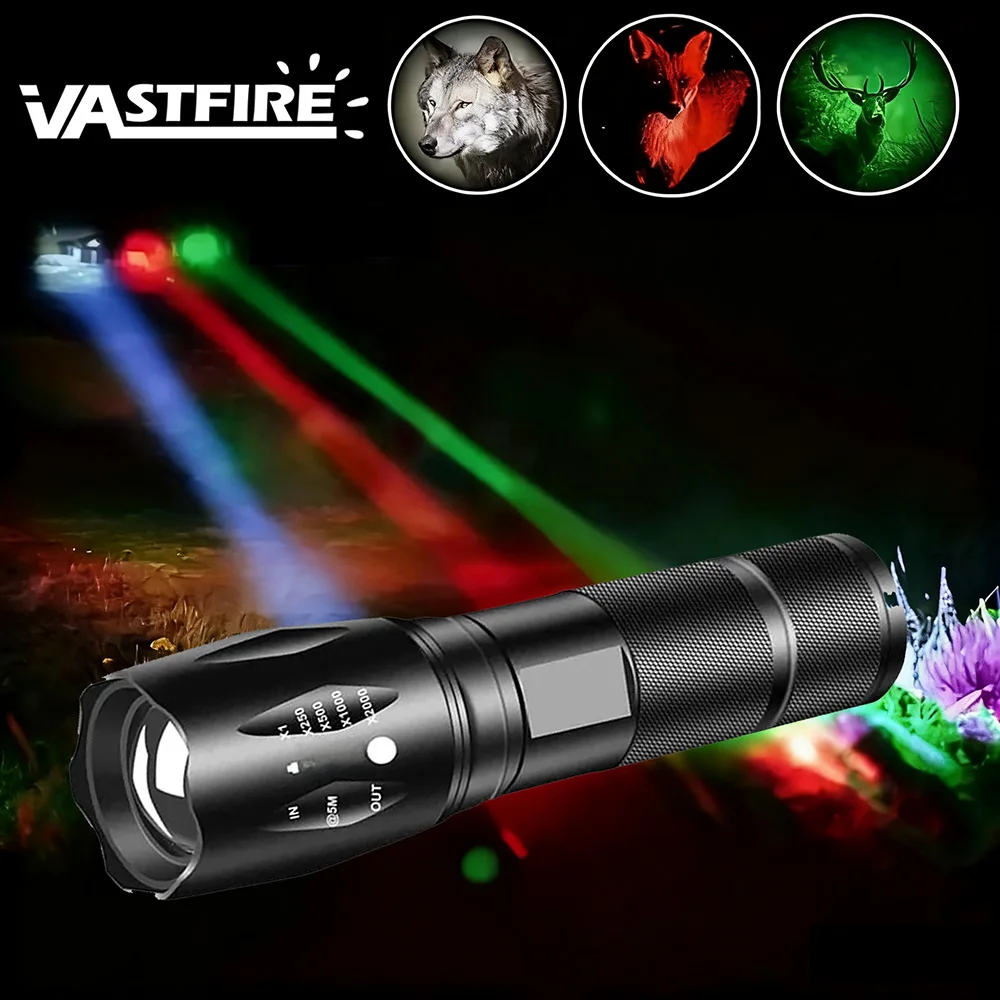 

Green/Red/White Light LED Hunting Flashlight Zoomable Torch Waterproof Outdoor Camping Fishing Lamp