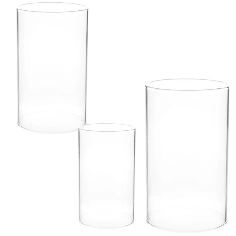 3Pcs Decorative Glass Shade Clear Transparent Windproof Protector for Tea Light Candles Home Dining Room Event