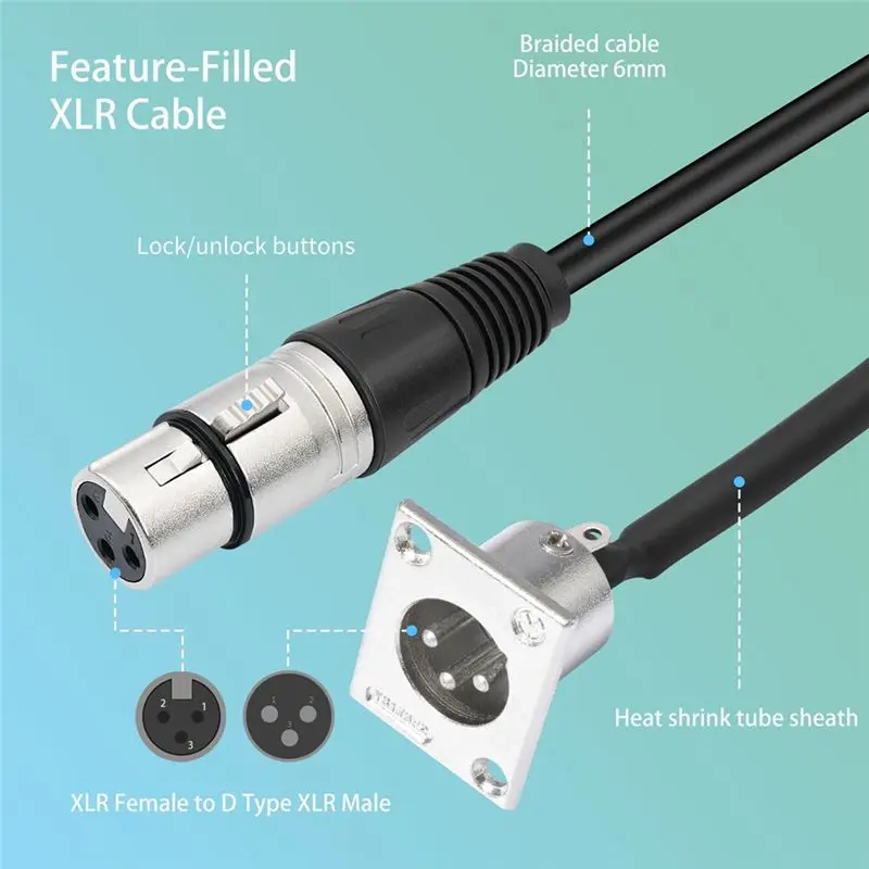 DT51 D Type XLR Male to Female Pass Through Connector Cable 2 Pack for Stage Box Patch Panel Panel Mount 0.6m