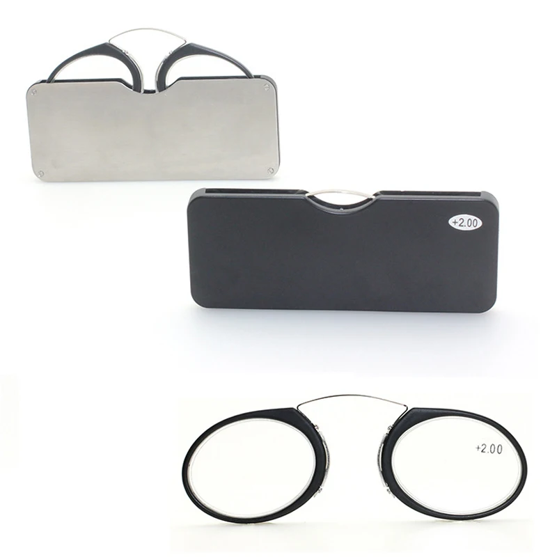 Tragbare Lesebrille mit Clip-Nasenbügel für Männer und Frauen, ultraleichte, ultradünne Presbyopie-Brille mit Original-Etui – Detail 3