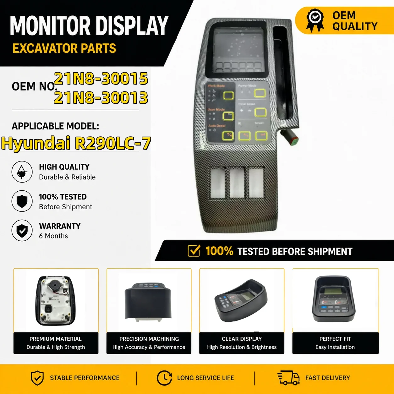 21E8-30013 21N6-30010 21N8-36002 21N3-35001 21N3-35002 Excavator Monitor For Hyundai R290LC-7 R110-7 R160-7 R210-7 R215-7 R290-7