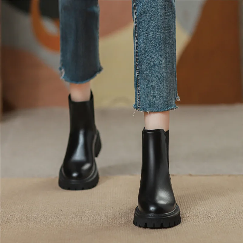 أحذية مارتن من الجلد الطبيعي للنساء، أحذية تشيلسي قصيرة ذات قاعدة سميكة من الصوف للخريف والشتاء، أحذية نسائية صغيرة الحجم على... #3