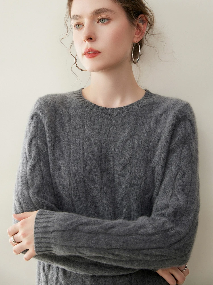 Женский осенне-зимний теплый мягкий комфортный толстый 100% кашемировый вязаный свитер с длинными рукавами, пуловер с круглым вырезом, элегантная одежда, топы