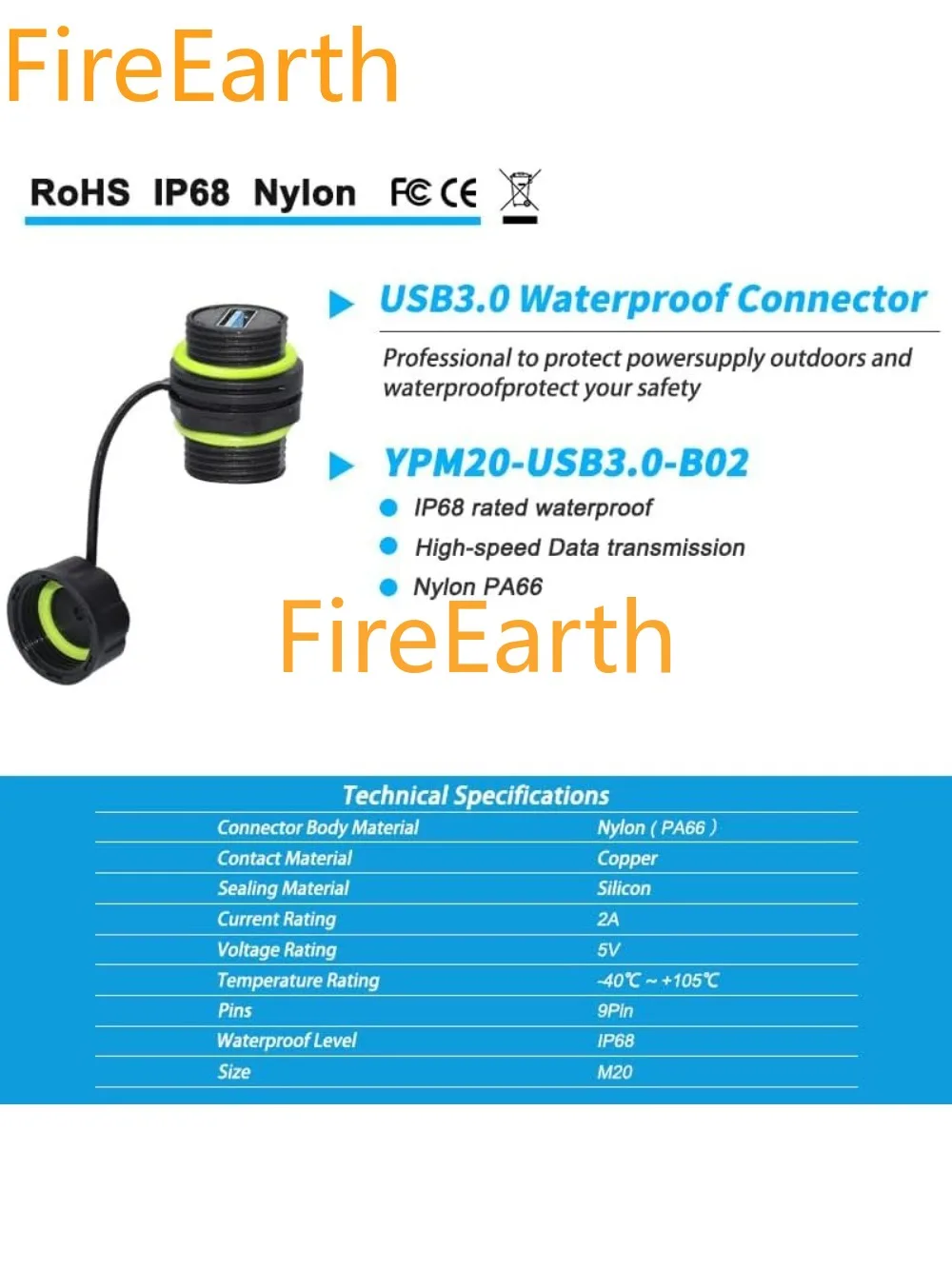 방수 패널 USB 커넥터, 방수 IP68 USB 3.0 패널 마운트 커넥터, 암-암, 벌크헤드 확장 어댑터