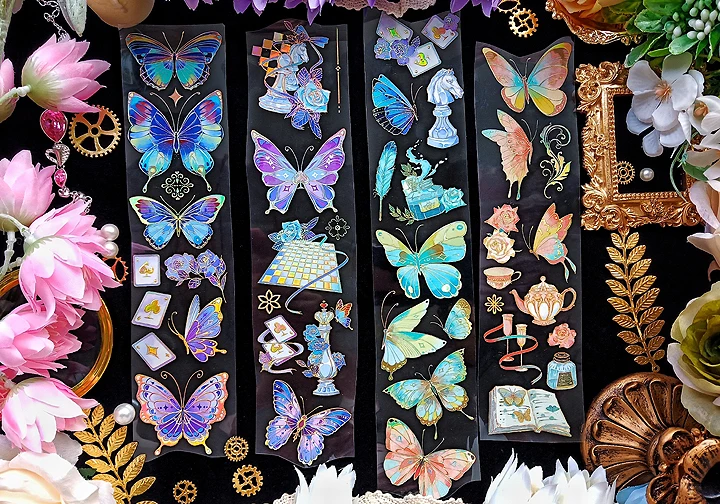 Magic Butterfly Museum Crystal Shiny Gold PET Tapes School Supplies Masking Tape Adhesive Tape DIY Scrapbooking Washi Sticker