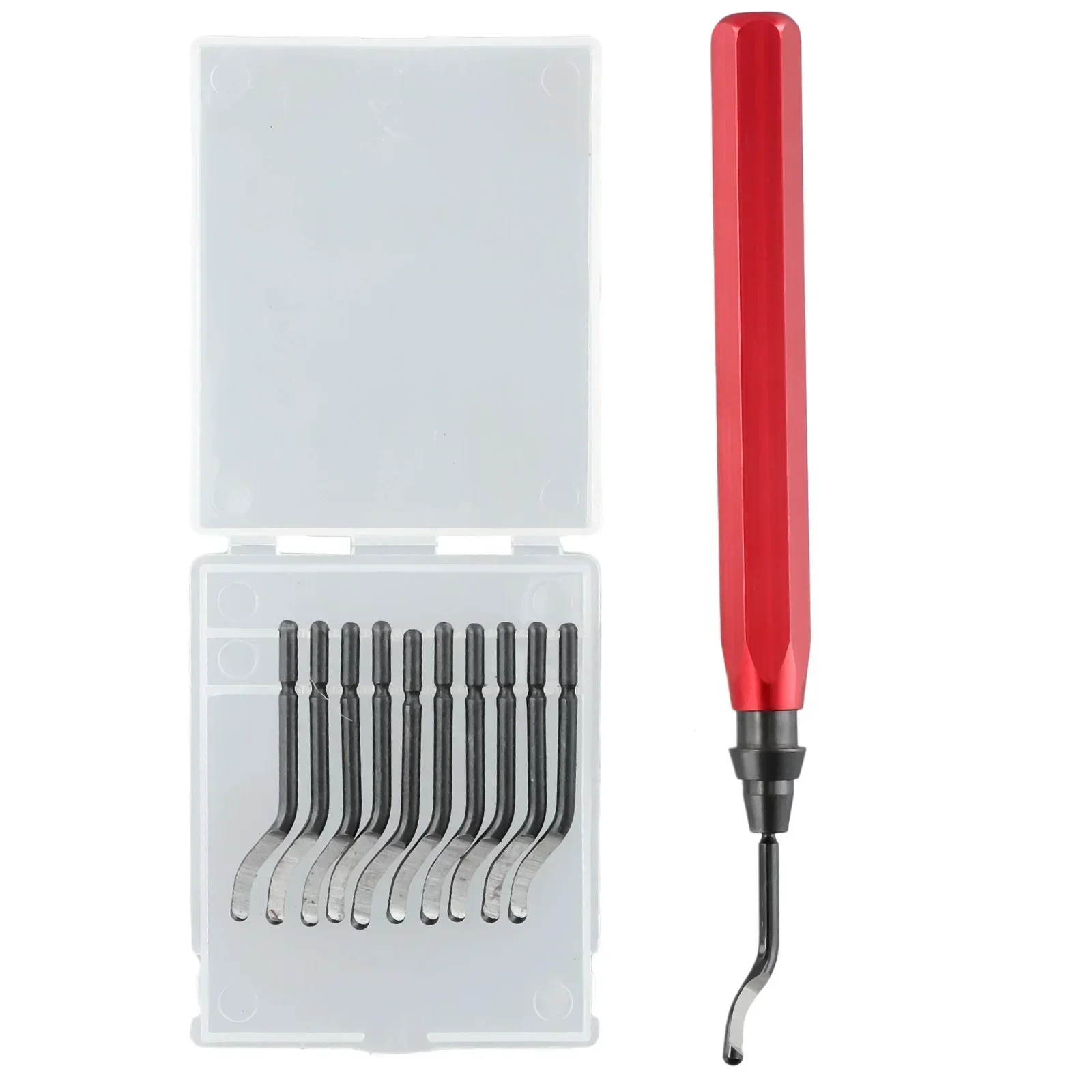 

RB1000 Handle-Burr Metal Deburring Tool Handle Remover Cutting Tool With 10pcs Rotary Deburr Blade Debur Red For Luminium Copper