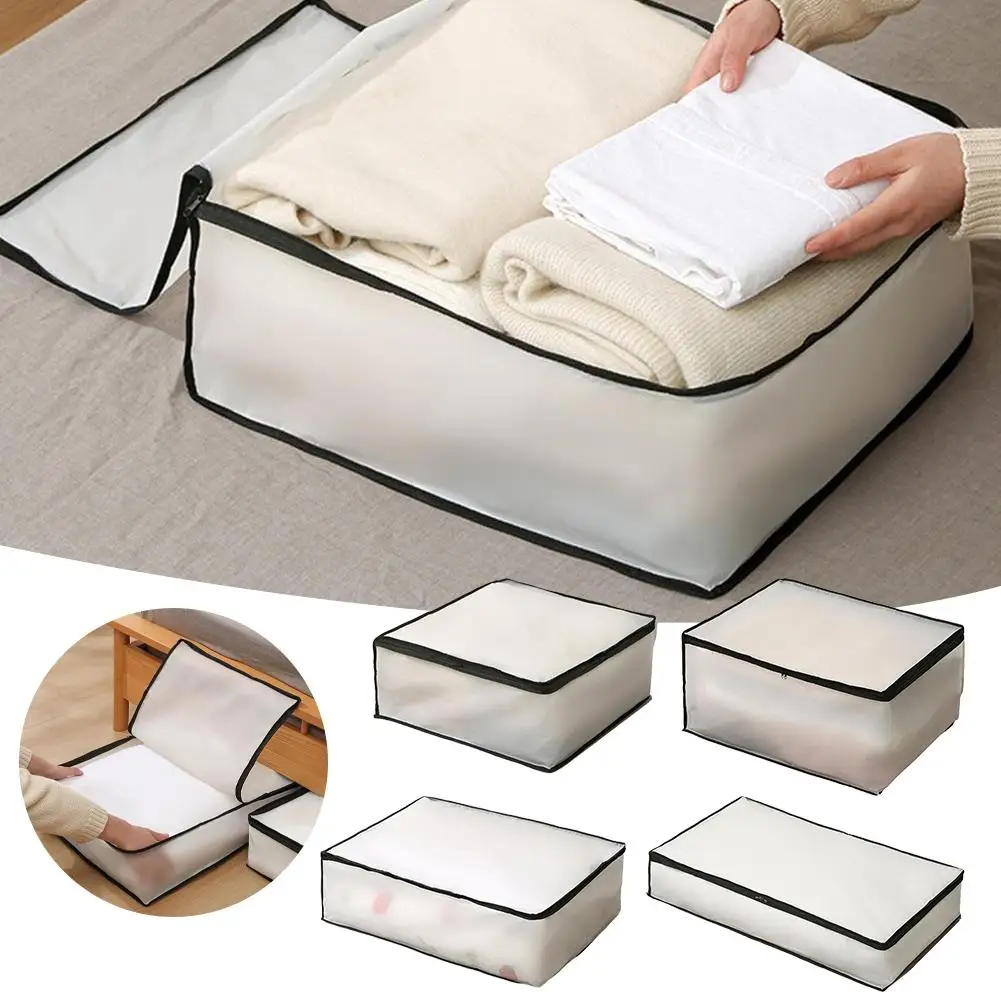 Underbed Storage Bag Translucent PEVA Clothes Quilt Storage Container with Double Zipper Moisture Proof Collapsible Organizer