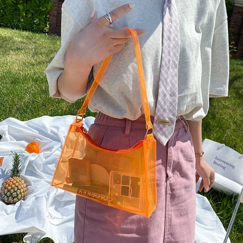 Fashion Vintage Transparent Jelly Handbag Women Girls Shoulder Bags Elegant Underarm Bag Portable Cell Phone Lipstick Purse Tote