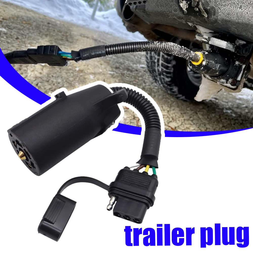 7-Wege-Rund auf 4-Wege-Flach-Anhänger-Stecker-Adapter, passend für Anhänger, Wohnmobil, Klinge, Auto, Seite, 7-polig auf 4-polig, Stecker und Spielen, dehnbarer Draht