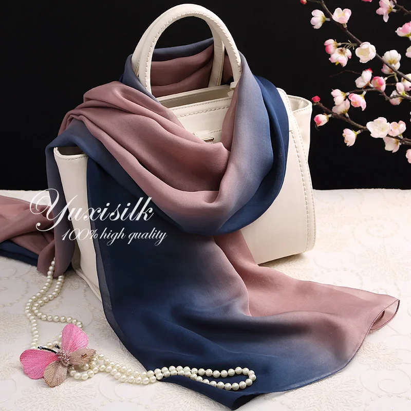 Hochwertiger blauer Tuo-Farbverlauf aus Seide, langer Schal, Damenschal, Frühling, Herbst, Winter und Sommer, alles passend