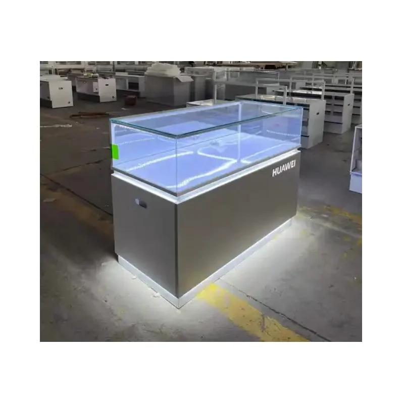 Custom mobile phone store furniture design metal glass cell phone shop showcase display cabinet phone counter