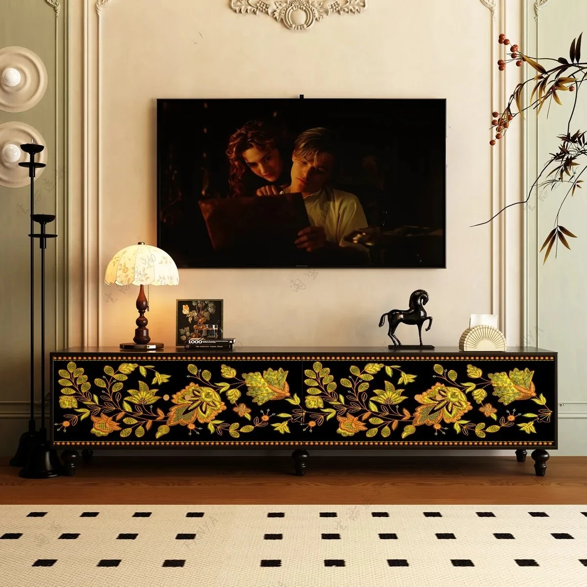 

SGF retro flower solid wood TV cabinet new display bookcase
