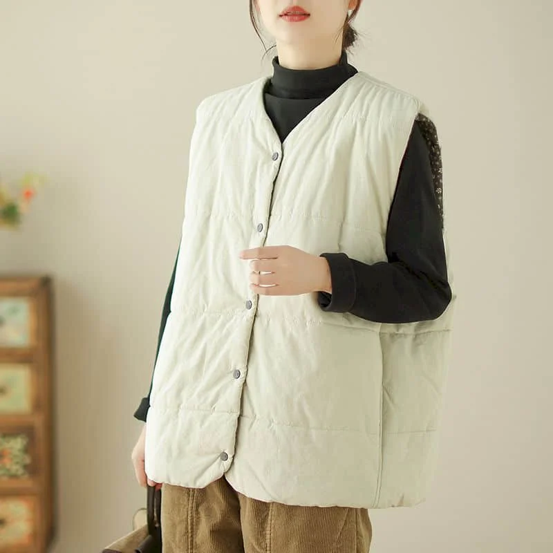 

Waistcoats Women Lightweight Cotton Added Vests O-neck Casual Sleeveless Cardigans Vintage Korean Style Jackets Loose Women Tops
