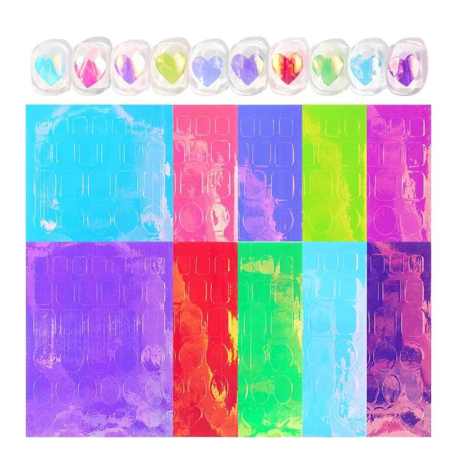 11 folhas de adesivos de vidro de gelo Aurora para arte em unhas, grandes decalques holográficos de unhas a laser para decoração de unhas