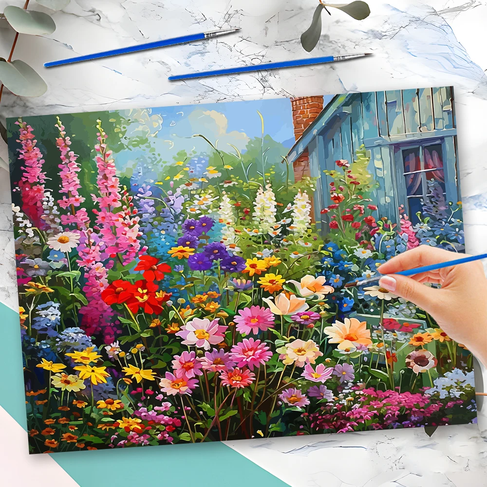 Momoart Pictures By Numbers Flower Set Painting By Number Framed Garden on Canvas HandPainted Coloring Draw Craft DIY Gift