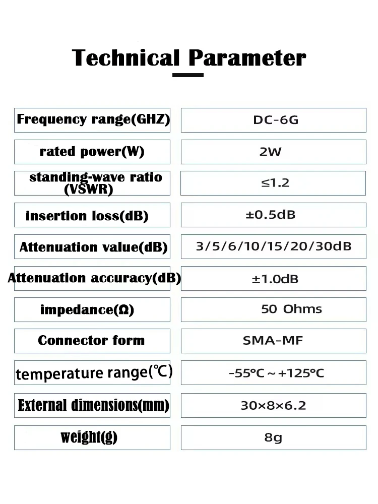 Attenuator SMA 2W coaxial attenuator 3/5/6/10/15/20 30dB DC-6G RF signal attenuator