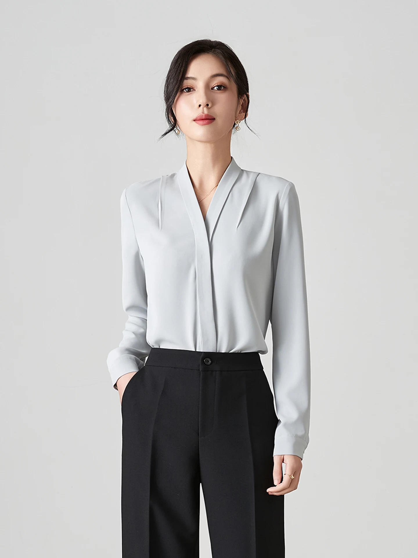 

Универсальный топ с длинным рукавом и V-образным вырезом, корректирующий фигуру, удобный для повседневной носки, модный топ для женщин в офисе.