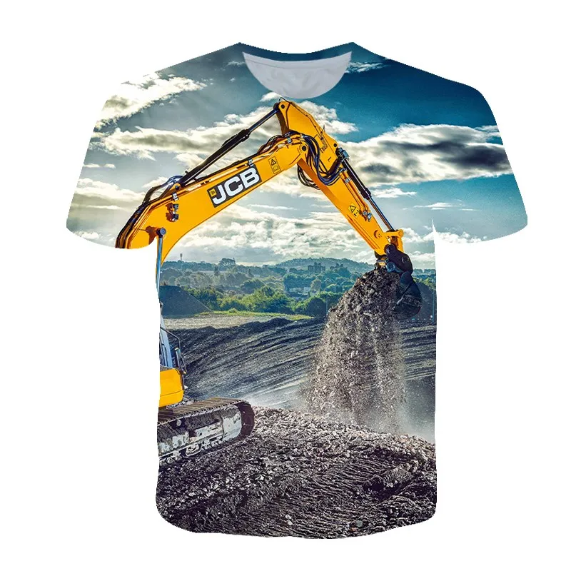 Summer Personalized T-shirt Men\'s Excavator 3D HD Printing Street Fashion O-collar Short Sleeve Oversized Casual Sports Shirt