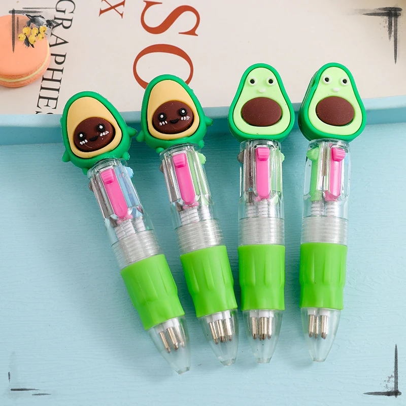 Imagem -02 - Bonito Cartoon Animais Cabeça Caneta Esferográfica Pequeno Quatro Cores Mini Cor Papelaria Estudante Prêmios de Presente Kawaii 24 Pcs