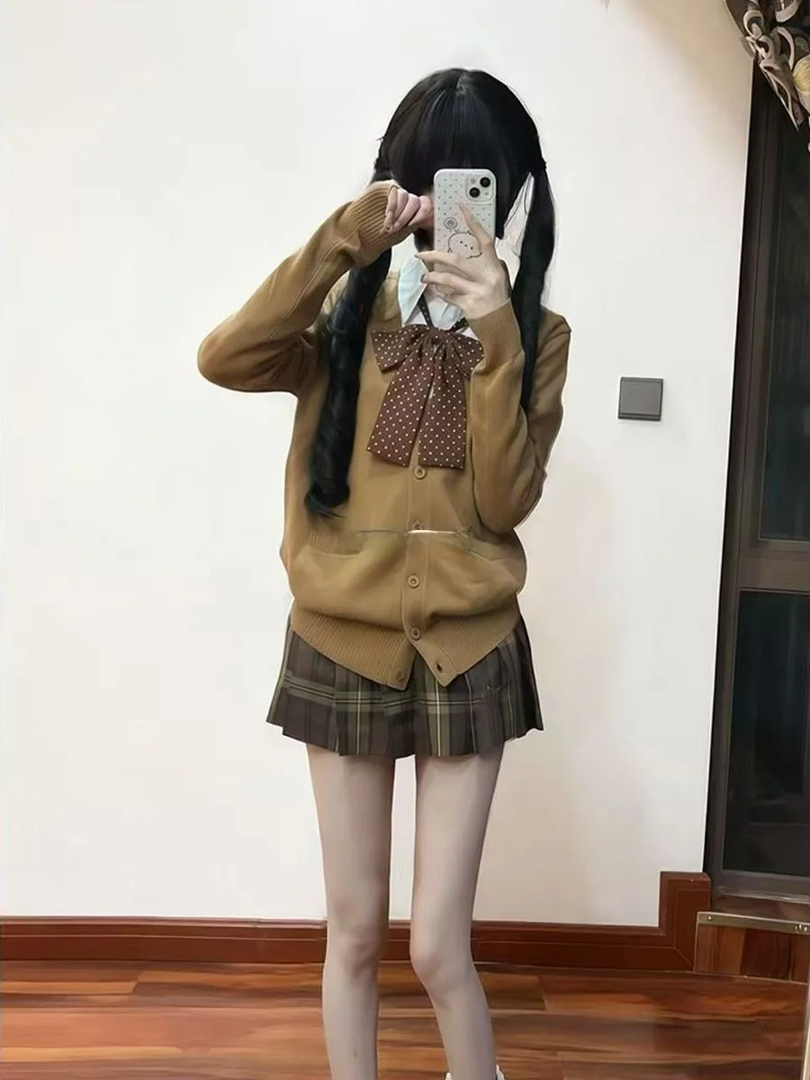 

Youthful Japanese Sle JK orm Basic Long Sve irt And Plaid Skirt Set Women's Autumn Winter Faion College Sle En...