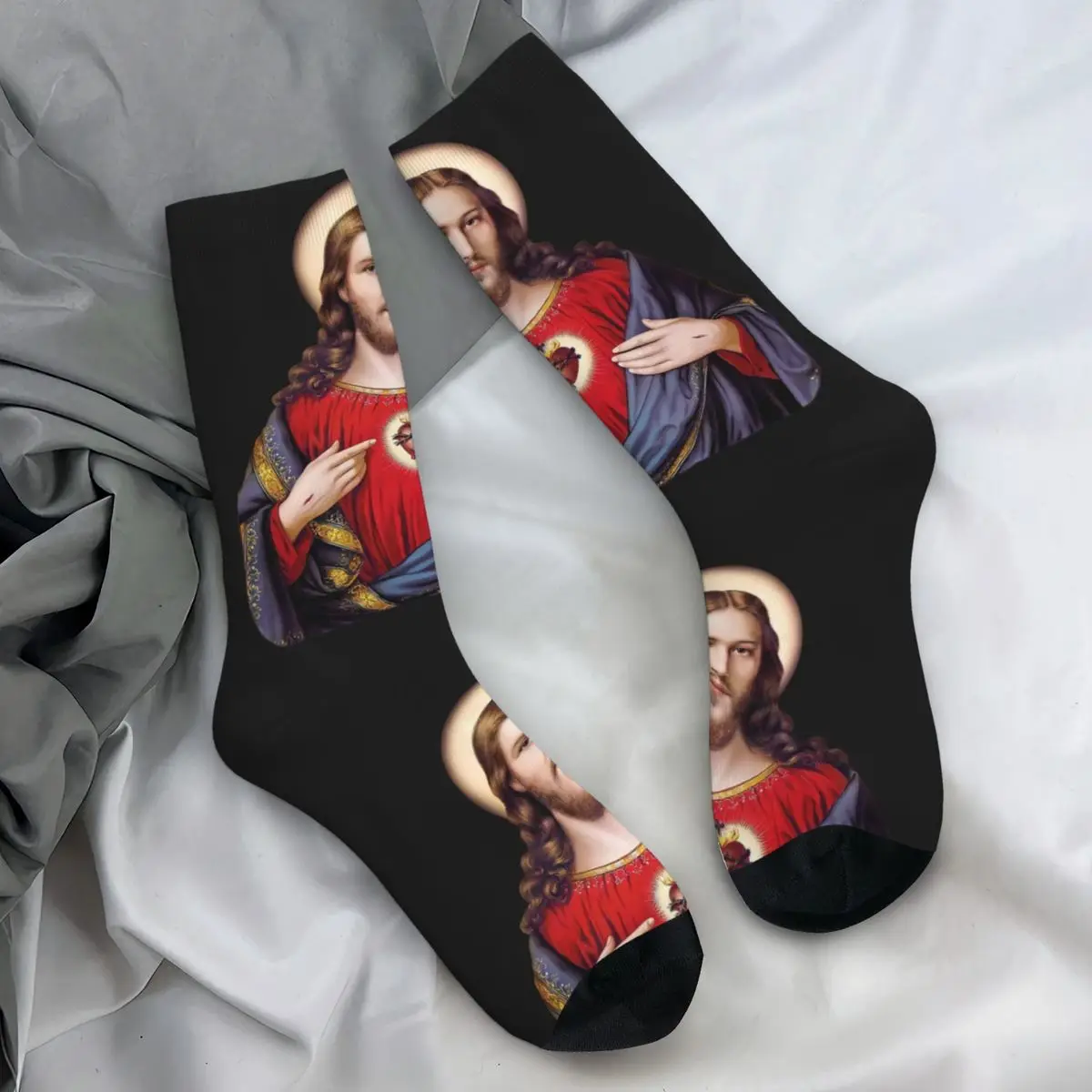 Sacred Heart Of Jesus Socks Catholic Saint Jesus Christ Kawaii Stockings Men Quality Running Socks Autumn Graphic Non Slip Socks