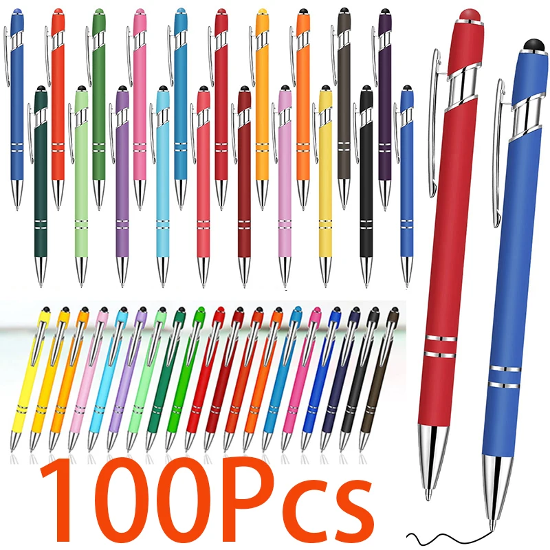 

100Pcs Soft Stylus Cute Multi-color Ball Point Pens Metallic Pen Ballpoint 2 in 1 Pens