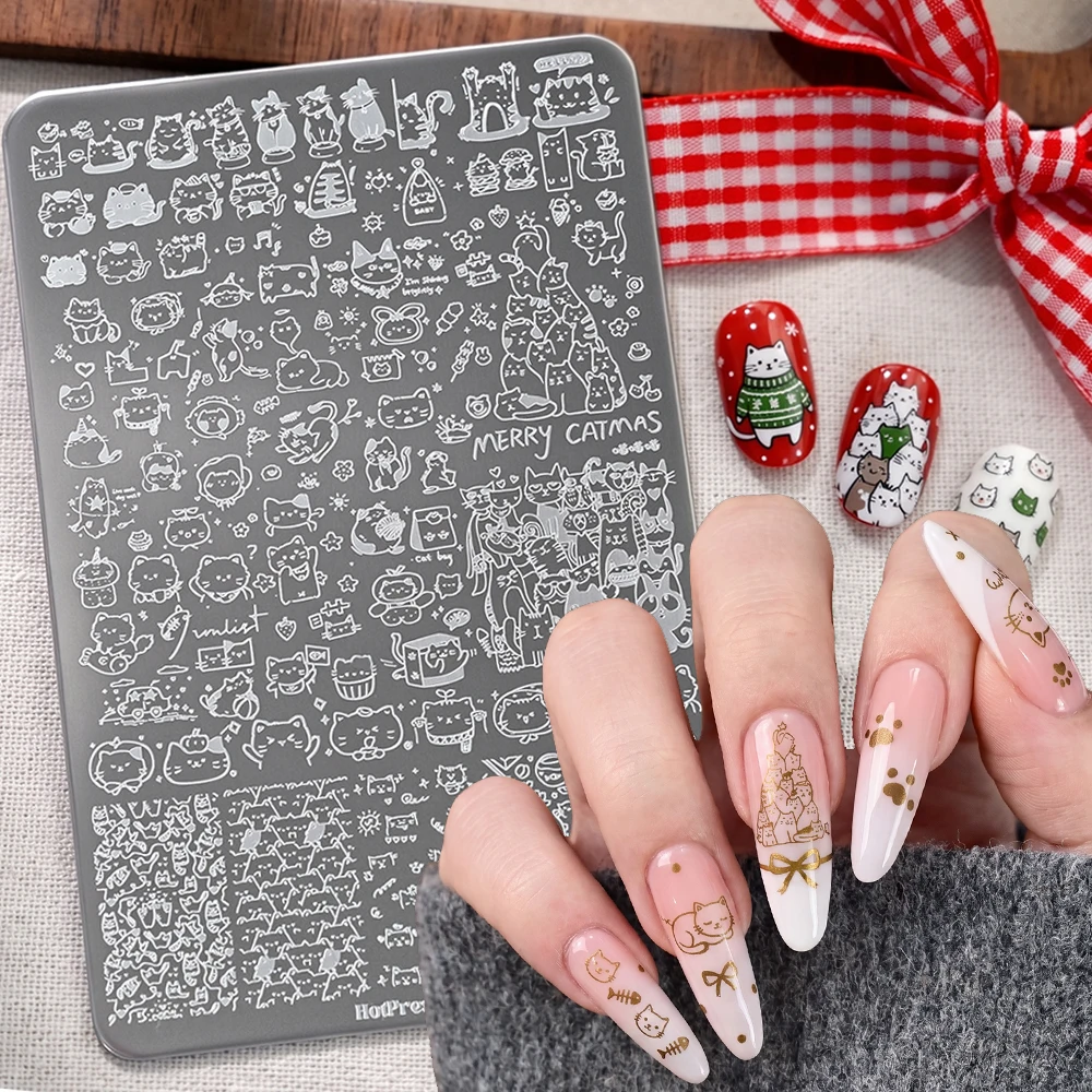 1pcs Cartoon Cat Various Styles Nail Art Stamping Plate Merry Christmas Stacking Kitten Nail Template Angel Kitten Nail Stamping