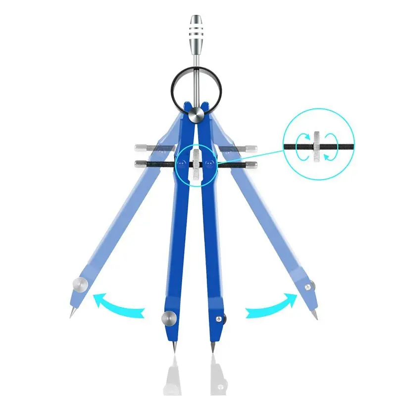 QWE-10X Professional Compass, Compass Geometry Set With Lock, Math And Precision Compass, Metal(Blue)
