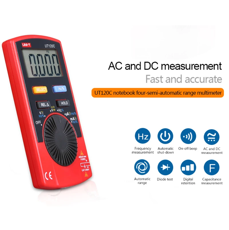 UNI-T UT120C Pocket Size Stype Digital Multimeter Auto Range Tester DC AC Voltage Diode Mini Electrical Meters LCD Display