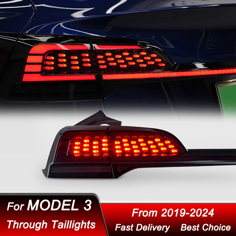 Car Taillights for Tesla Model 3 2019-2024 Rear Lamp LED DRL Dynamic Turn Signal Fog Brake Reverse Parking Bumper Lamp Assembly