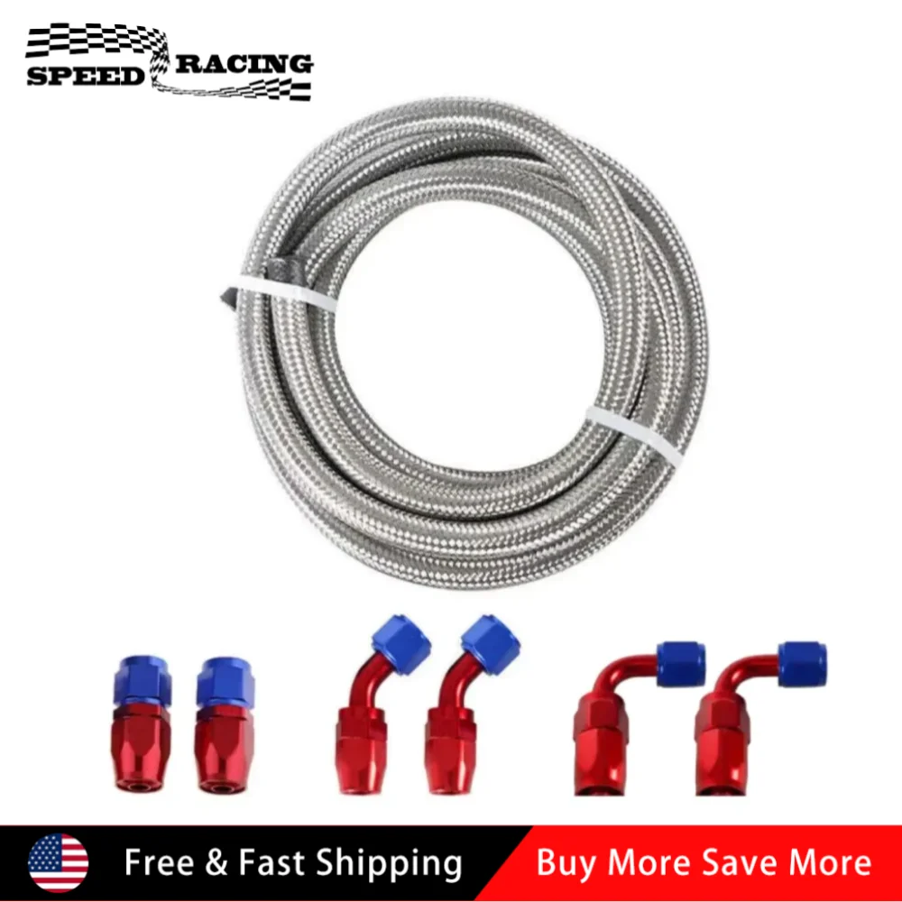 

Universal 16FT Stainless Steel Braided AN6 AN8 CPE Fuel Oil Gas Hose Line & 6pcs Fittings Kit For Brake Fluids Unleaded Petrol