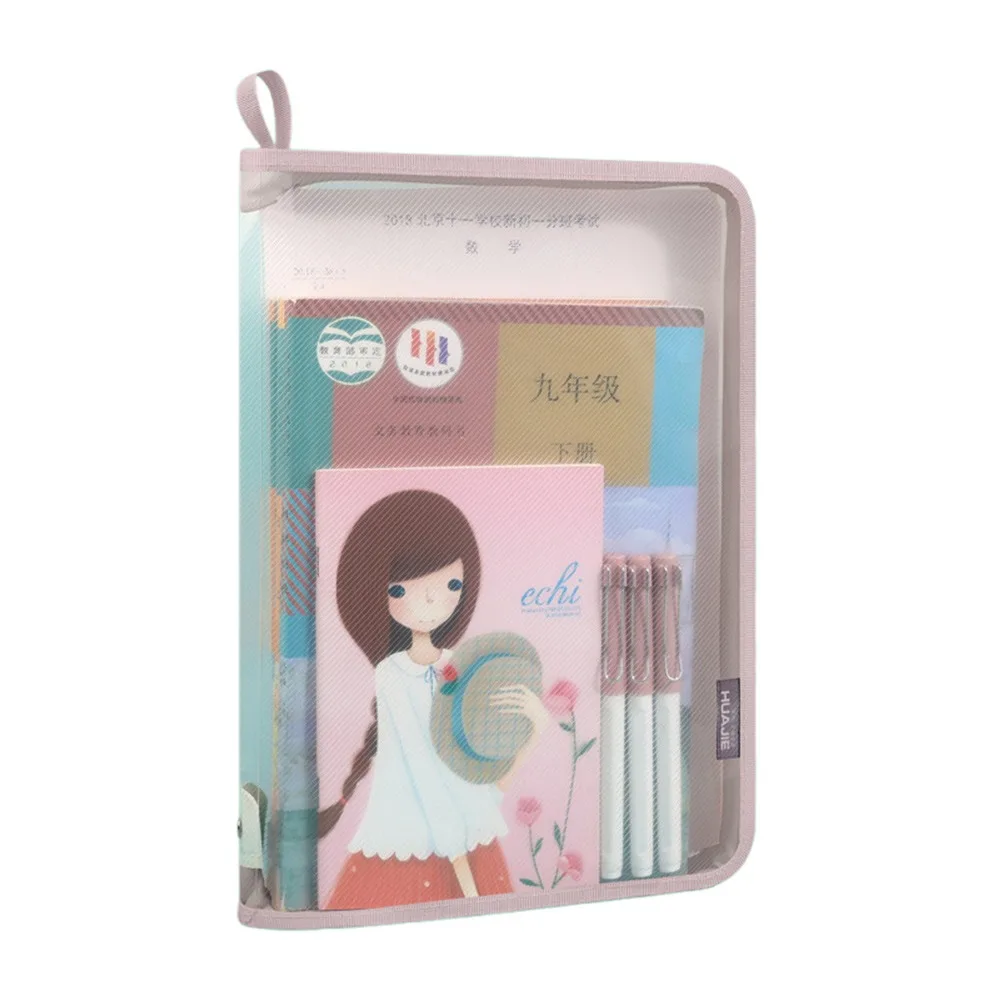 

New 180 Degree Large Opening File Folders Portable Transparent File Bag Waterproof Student Book Bag