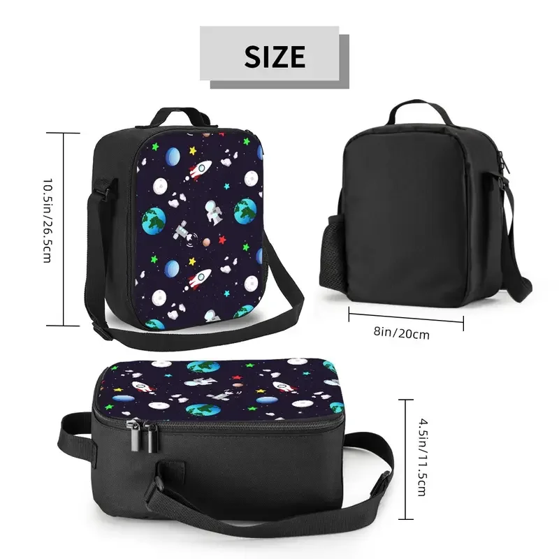 Space Universe Astronaut Insulated Lunch Bag for Work School Galaxy Rocket Planet Waterproof Cooler Thermal Lunch Box Women Kids