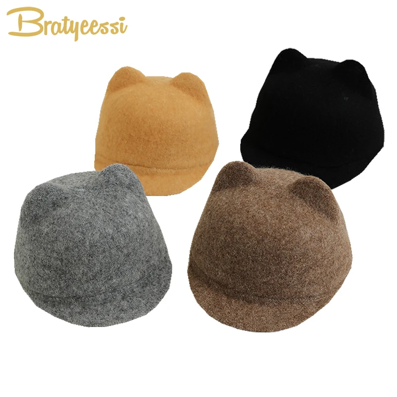 

New Wool Baby Cap Autumn Winter Children Hat for Girls Boys Cartoon Ears Korean Fashion Kids Caps Baby Accessories 2-6Y