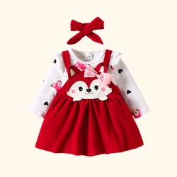 Autumn Winter Baby Romper+Suspender Dress+Bowtie Sets Cartoon Fox Print Newborn Girls Clothes Kids Outfits Toddler Baby Sets