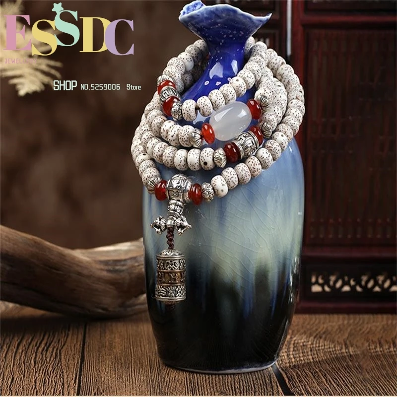 Wholesale Natural Xingyue Bodhi  108 Buddha Bead Necklace Ethnic Style Rosary Bracelet Tibetan Silver Accessories