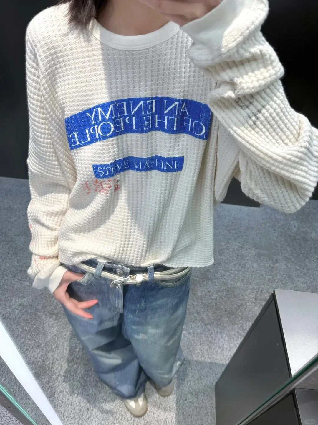 

Paly Hollywood 25ss Portrait Print Waffle Long Sleeve Boxy