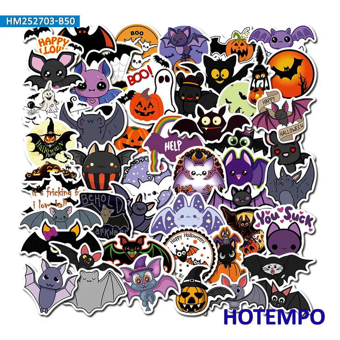 

20/30/50 шт., набор наклеек на Хэллоуин, милый мультяшный стиль летучей мыши вампира, для ноутбука, автомобиля, телефона, альбома для скрапбукинга, забавный набор наклеек