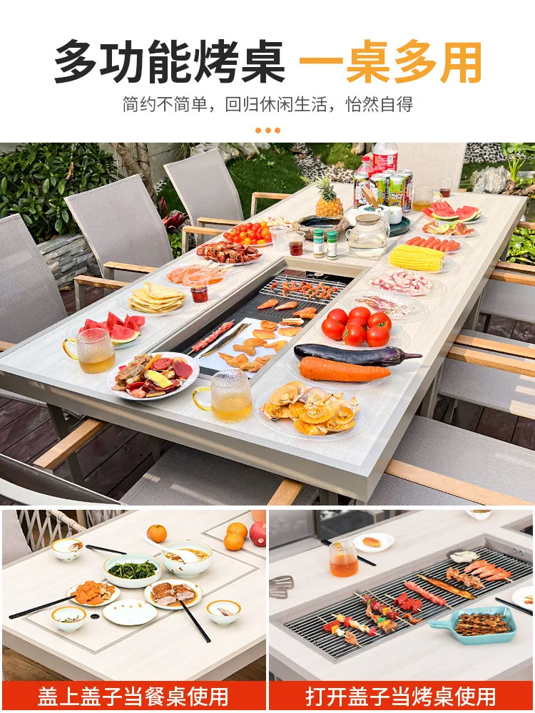 Outdoor tables and chairs Garden leisure Nordic grill table Chinese aluminum alloy household outdoor electric grill carbon grill