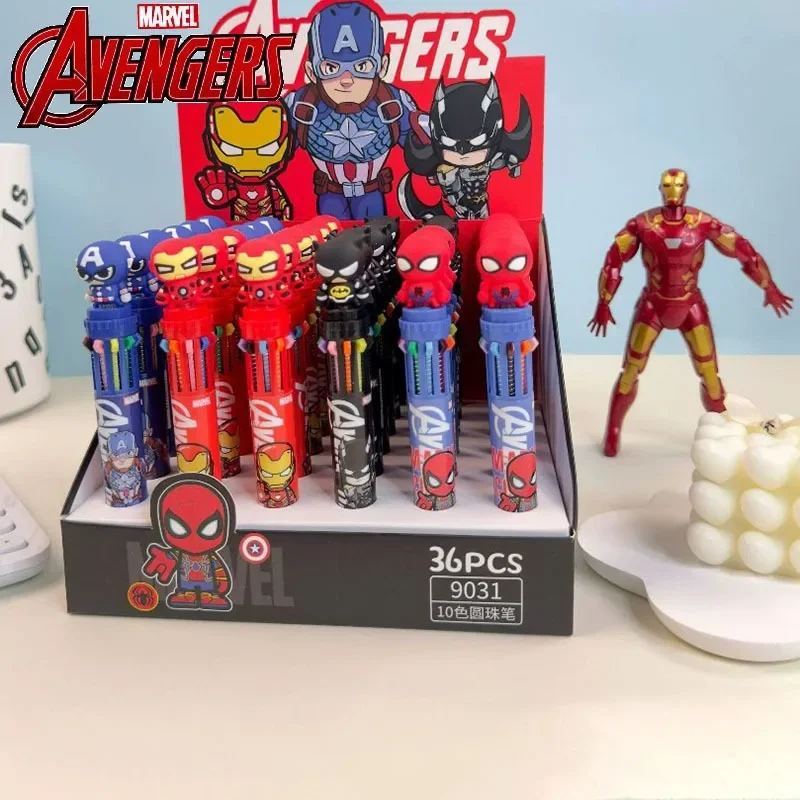 Marvel Avengers Ten-color Ballpoint Pen Iron Man Spider-Man Deadpool Captain America Cartoon Multi-color Painting Pen Kids Toys