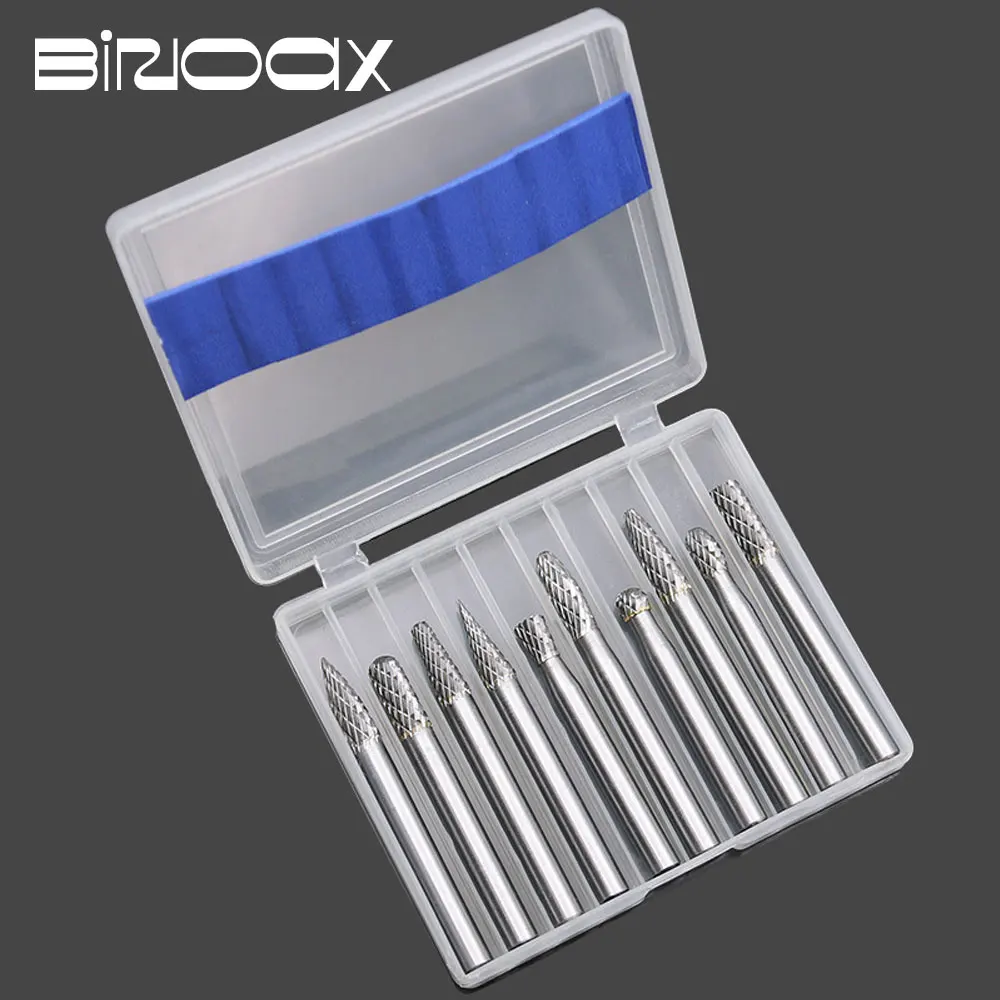 

Набор из 10 твердосплавных борфрез с двойной насечкой, хвостовик 3/6 мм, для шлифовальных машин и дрелей, цельные твердосплавные фрезы