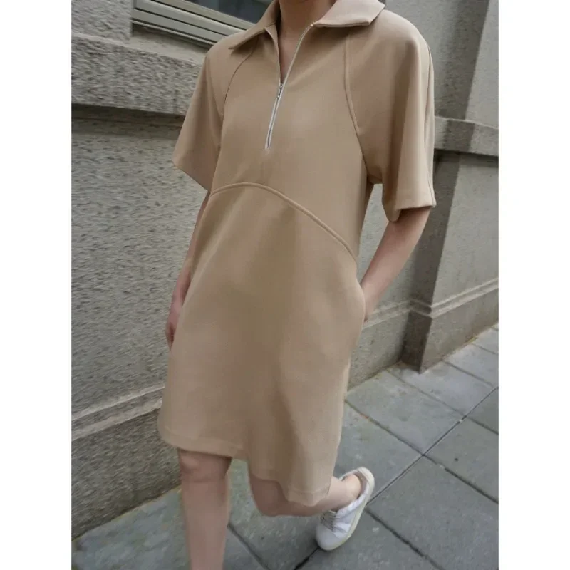 VC@ Dress 2024 Spring/Summer New Casual Half Zipper Flip Collar Short Sleeve Polo Neck Dress