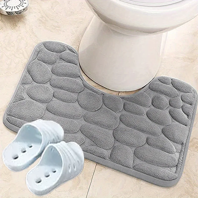 Super Absorbent Quick-Dry Memory Foam Bath Mat With Toilet Contour-Soft And Comfortable Non-Slip Machine-Washable Floor Mat