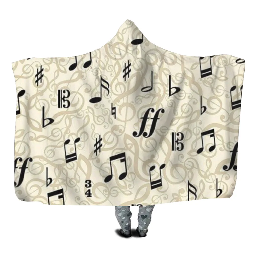 Musical Notes Kids Sherpa Fleece Hoodie Blanket With Sleeves Warm Winter Wearable TV Blanket Hoodies for Kids Blankets