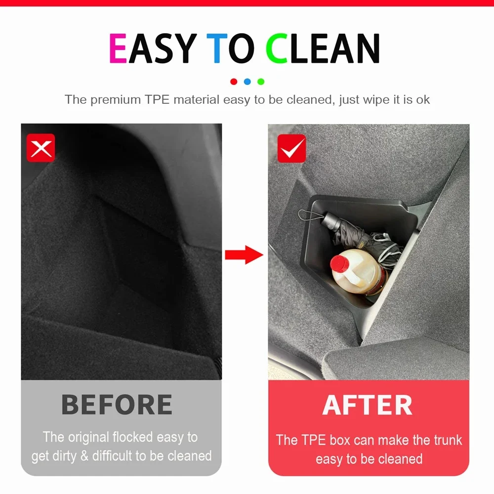 صناديق تخزين جانبية لصندوق السيارة لسيارة تسلا موديل Y Juniper 2025 منظم مقصورة البضائع دلو صندوق TPE وأغطية السجاد