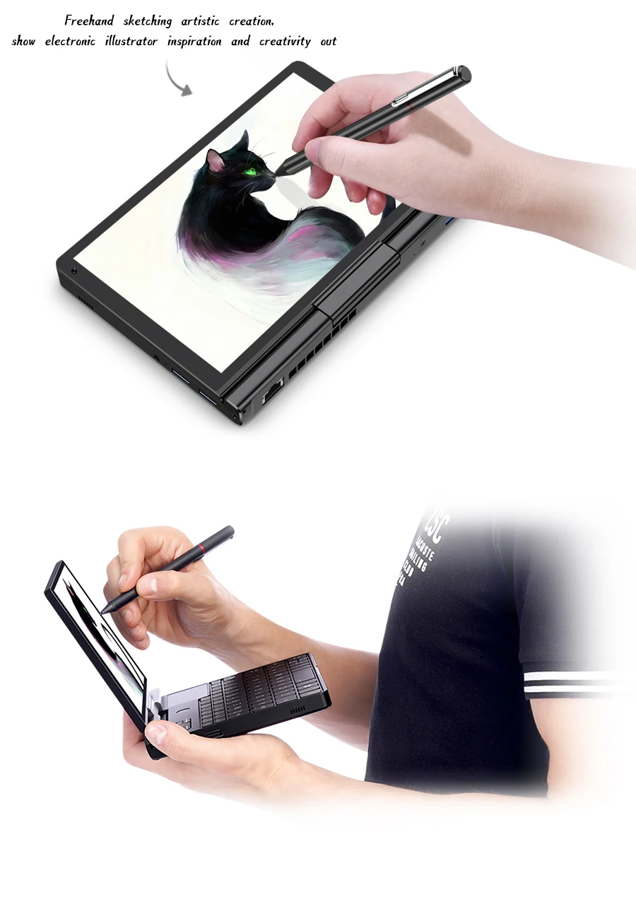 GPD Pocket 3 8'' Mini Handheld Laptop Intel Pentium Gold 7505 Touchscreen 180° Foldable Portable Notebook 16GB LPDDR4X 512GB SSD